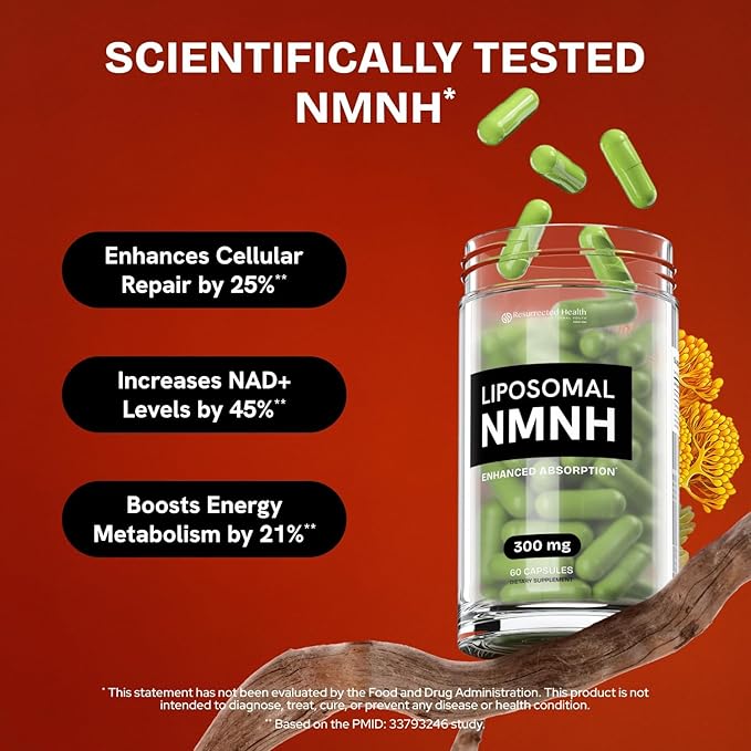 Liposomal NMNH Supplement 300mg – Boosts NAD Anti-Aging, Energy & Focus – NMM Capsules Alternative to for Cellular Vitality – Third-Party Tested, 120 Vegan Capsules | 2 Packs