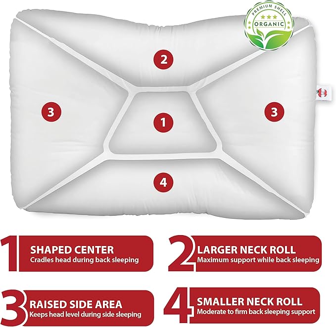 Core Products Tri-Core Natural Cervical Support Pillow for Neck Pain Organic Cotton Shell, Petite, Gentle