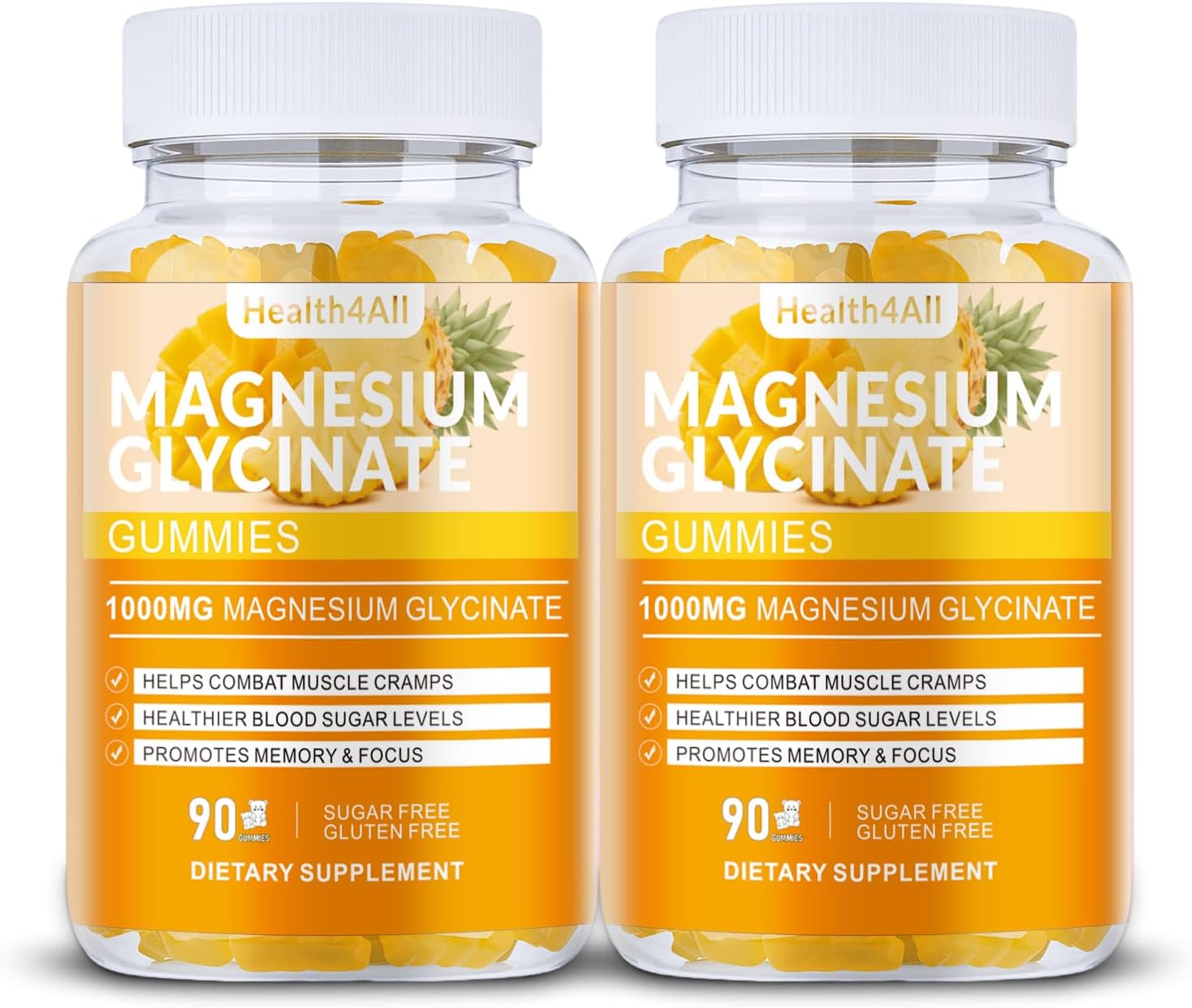 Magnesium Glycinate Gummies 1000mg, High Absorption Sugar Free Magnesium Potassium Supplement for Relaxation, Stress Relief, and Sleep Support for Adults & Kids - 180 Mango Pineapple Gummies