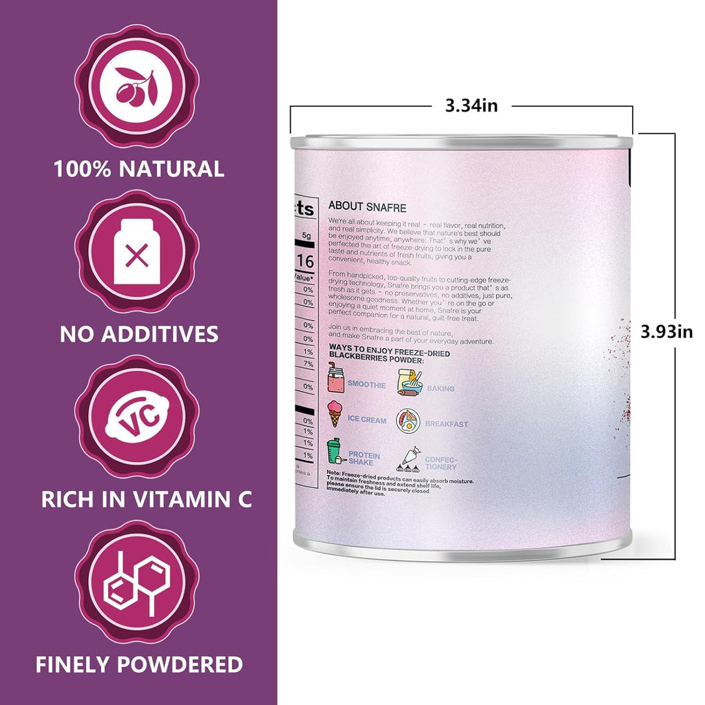 Blackberry Powder Black Raspberry Powder, Frozen Blackberries Powde-r, Blackberry Powde-r, 6.52OZ/185G No Sugar or Added, For Baking, Dressing, Smoothies, Beverages, Cereals, Yogurt