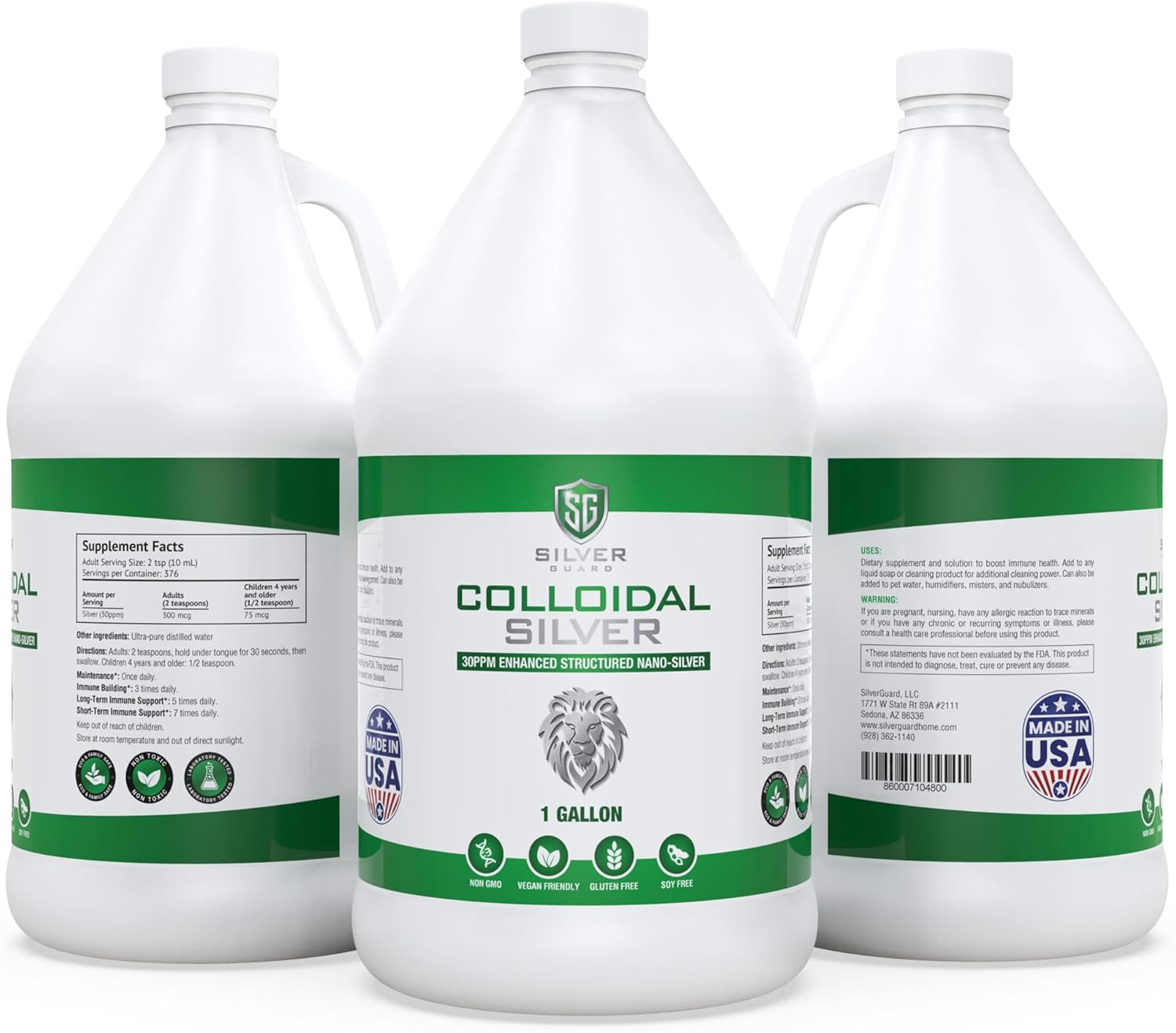 Enhanced Colloidal Silver Gallon Size—30ppm Pure & Natural Structured Silver Water—Organic Colloidal Silver Solution—128 oz (1 Gallon)