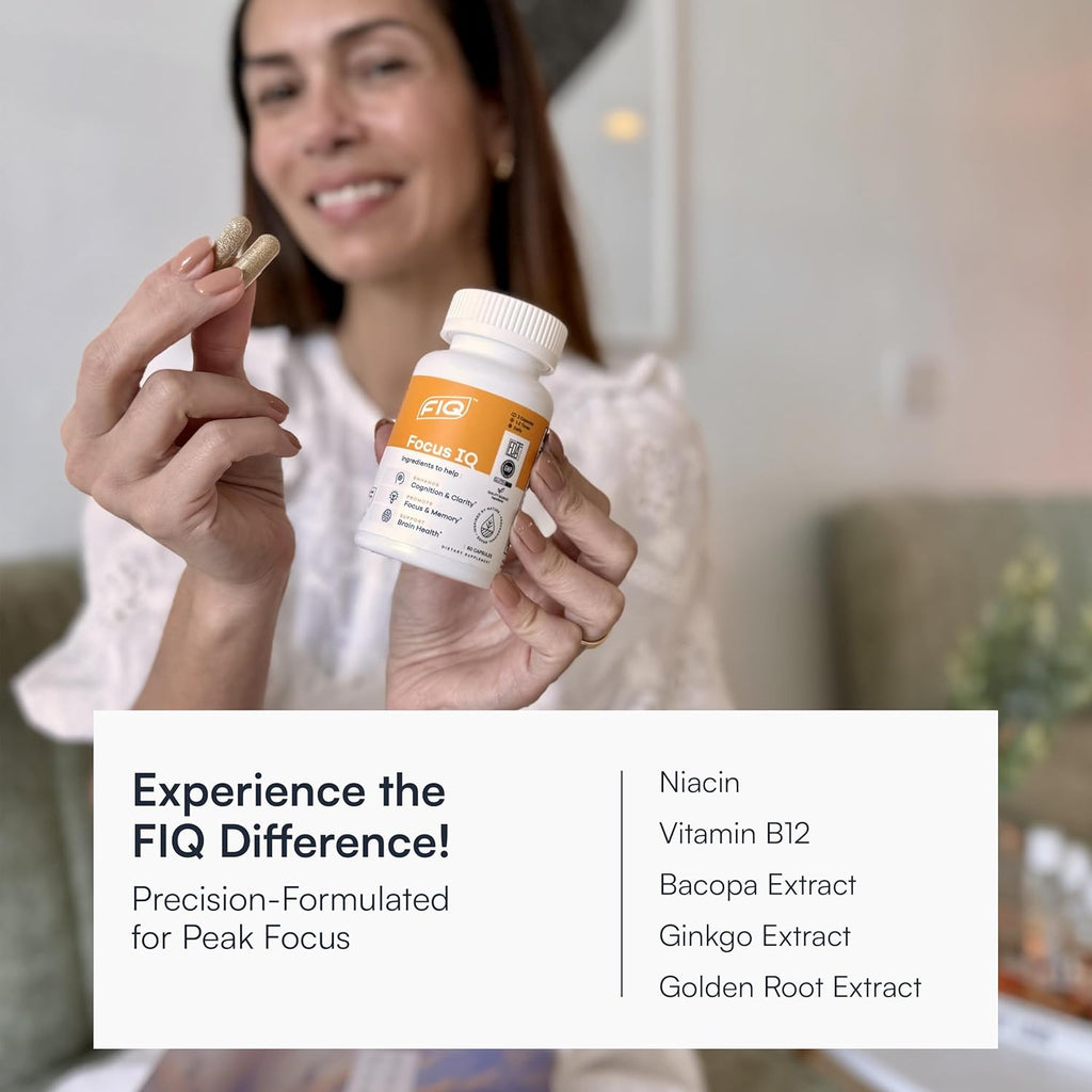 FIQ - Focus IQ - Brain Supplements for Memory and Focus - Memory Supplements - Cognitive Support - 60 Capsules