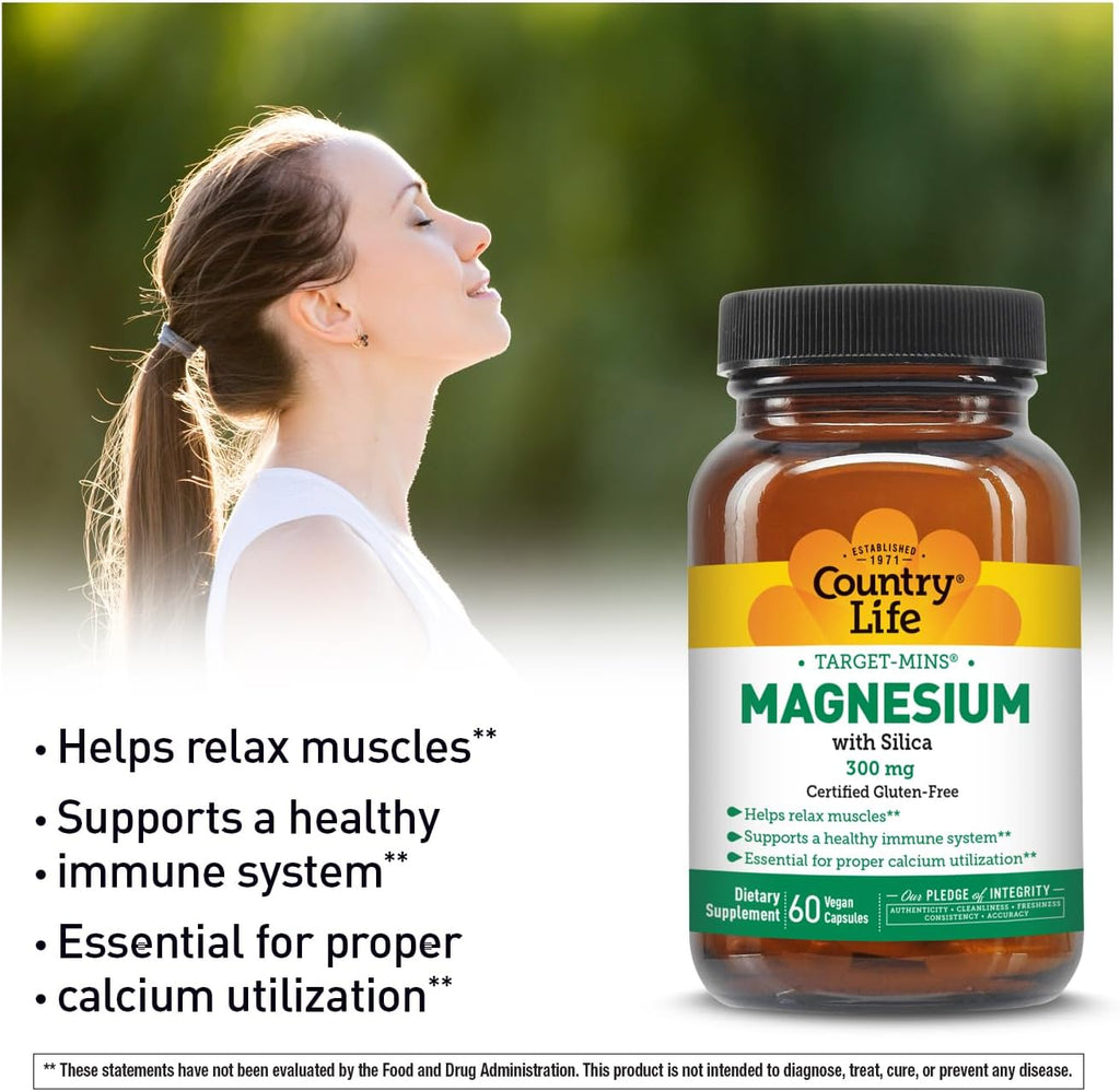 Target-Mins Magnesium with Silica 300mg, 60 Vegan Capsules, Certified Gluten Free, Certified Vegan