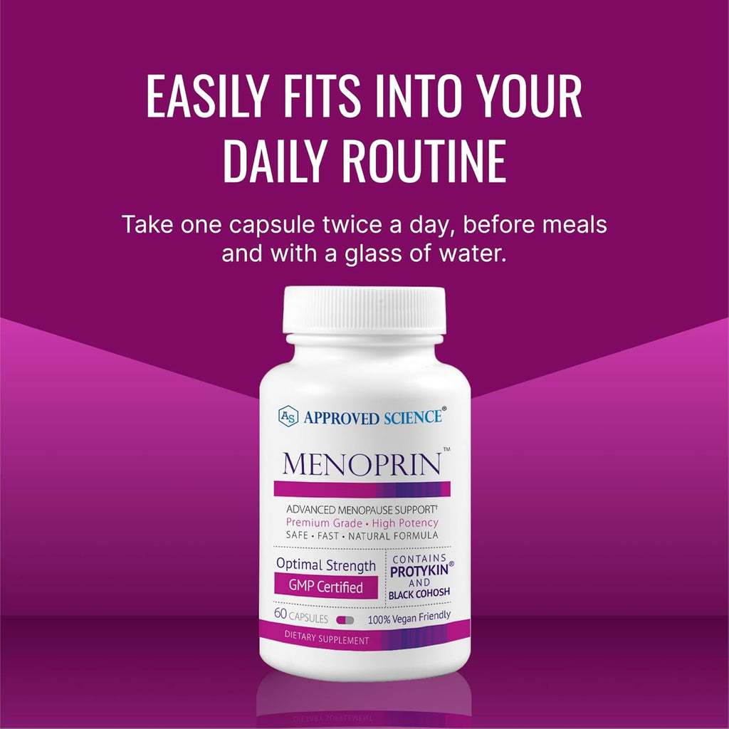 Approved Science Menoprin - Menopause Support - Protykin, Black Cohosh - 60 Capsules - 1 Bottle Menoprin Day - Vegan
