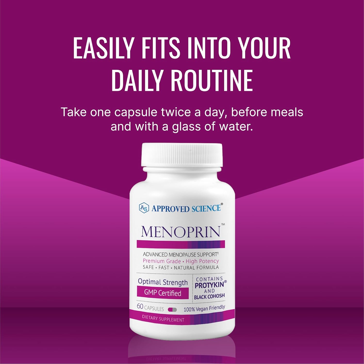 Approved Science Menoprin - Menopause Support - Protykin, Black Cohosh - 60 Capsules - 1 Bottle Menoprin Day - Vegan
