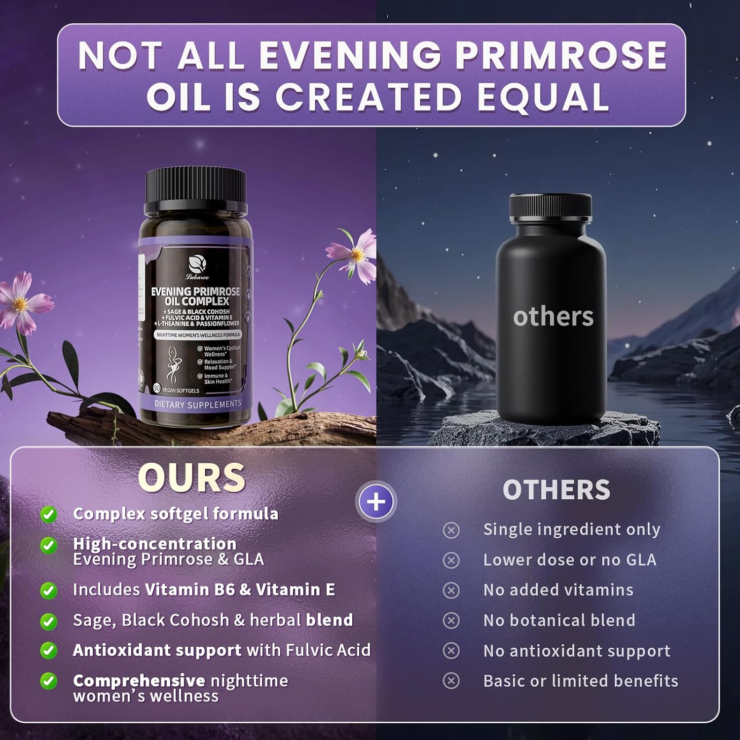 Evening Primrose Oil Complex for Women – Hormone Wellness with Cold-Pressed EPO, 10% GLA, Sage, Fulvic Acid, L-Theanine – Supports Cyclical Balance, Mood, Skin & Immune Health, 90 Softgels