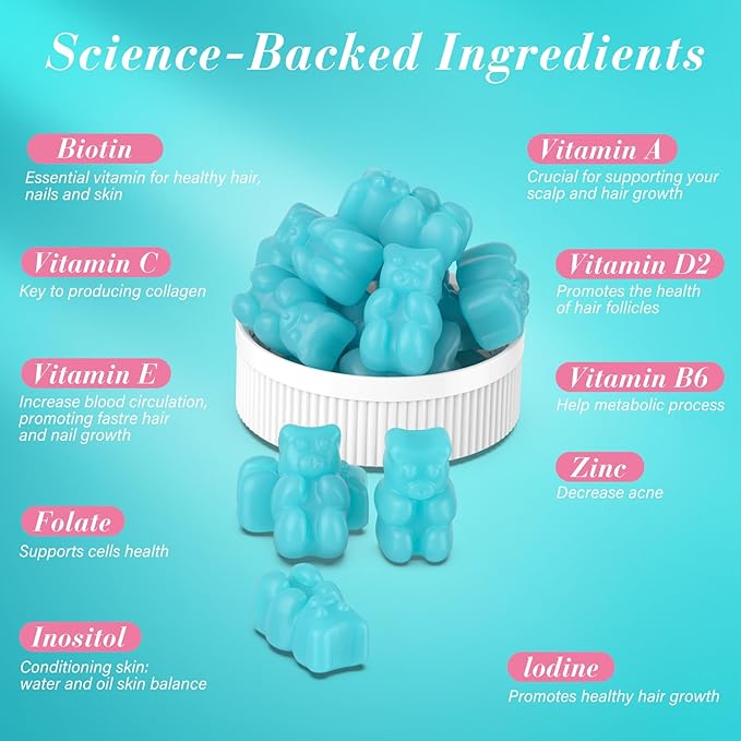 Biotin Gummies -Hair Skin and Nails Vitamins for Men & Women, Vegan Vitamin B7, Supports Hair Growth and Stronger Nails,60 Day Supply - Blueberry-2 Pack