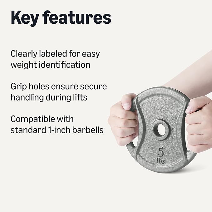 Amazon Basics 1-Inch Cast Iron Grip Weight Plates