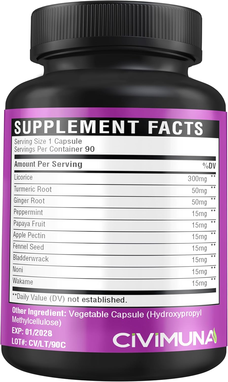 Licorice Capsules with Licorice, Turmeric Root, Ginger Root, Peppermint Leaf, Papaya Fruit- 3 Months Supply