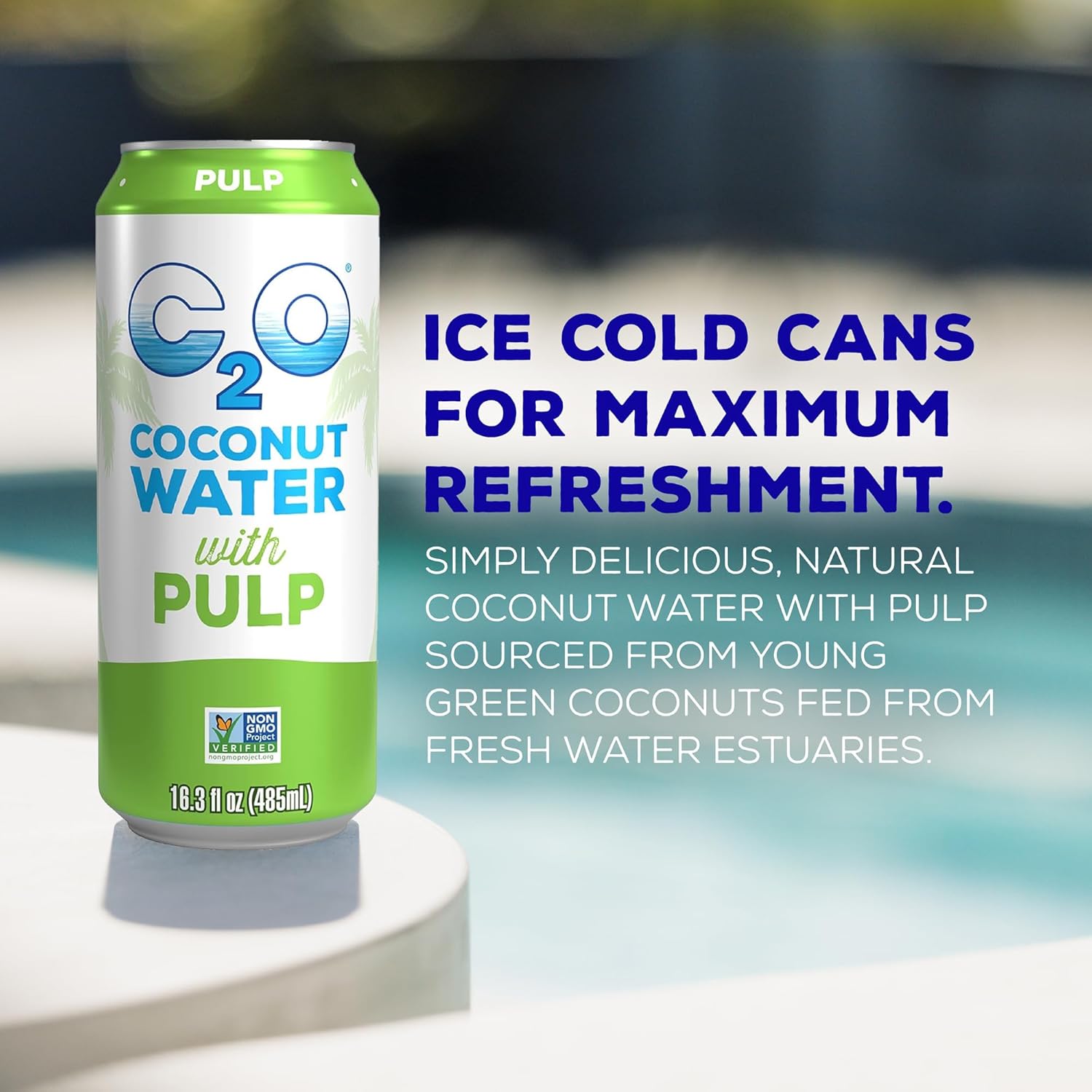 C2O - Coconut Water with Pulp (8 Pack) - Made with Fresh Coconut Water - Plant Based - Non GMO - Canned Water - Natural Hydration, Essential Electrolytes, & Potassium - 8 Cans, 16.3 FL OZ