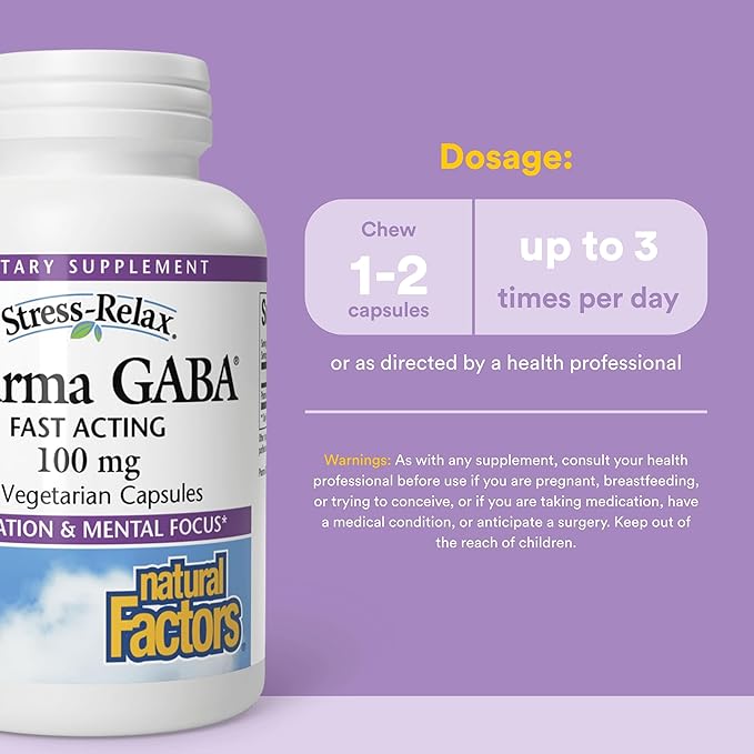 Natural Factors Pharma GABA - Dietary Supplement Supports Calm Sleep & Sleep Quality - Natural, Fast-Working Supplement Aids Focus & Brain Health - 60 Chewable Tablets (30 Servings)