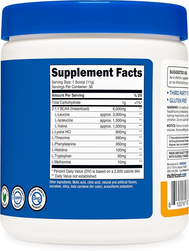 Nutricost EAA Powder 30 Servings - Passion Fruit, Orange, and Guava (POG) - Essential Amino Acids - Non-GMO, Gluten Free, Vegetarian Friendly