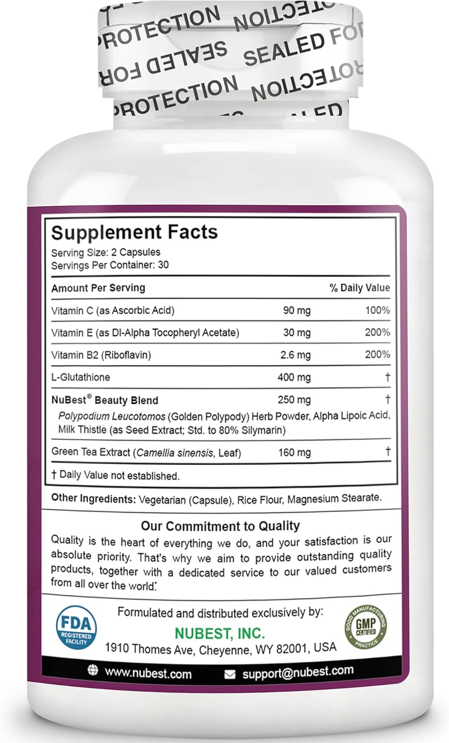 NuBest White - Glutathione 400mg & Milk Thistle Extract - Skin Brightening Supplement - Helps Beautiful and Radiant Skin - Antioxidant Supplement & Detoxification - 6 Pack | 6 Months Supply