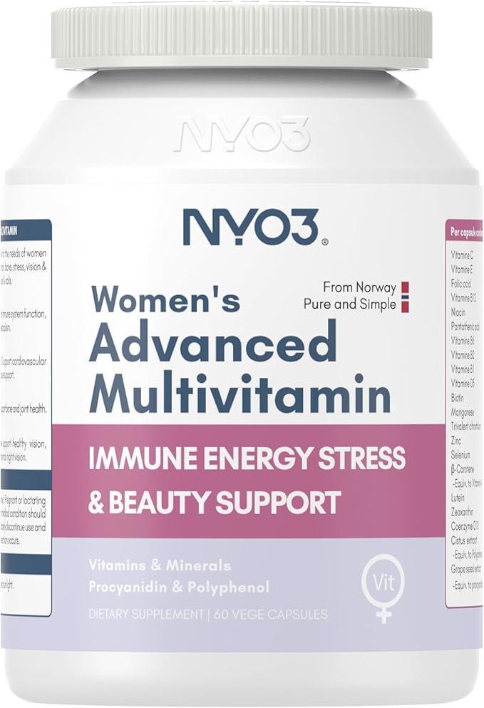 NYO3 Multivitamin for Women with 22 Essential Nutrients | 7 Minerals & 3 Special Additives & 12 Vitamins | Lutein, Zeaxanthin, Grape Seed | Nourish Hair/Skin/Nail | Energy Support | 60 Day Supply