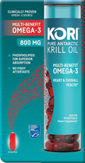 Kori Krill Antarctic Krill Oil Omega 3 Supplement, EPA & DHA, with Superior Absorption vs. Fish Oil, 800 mg, 90 softgels