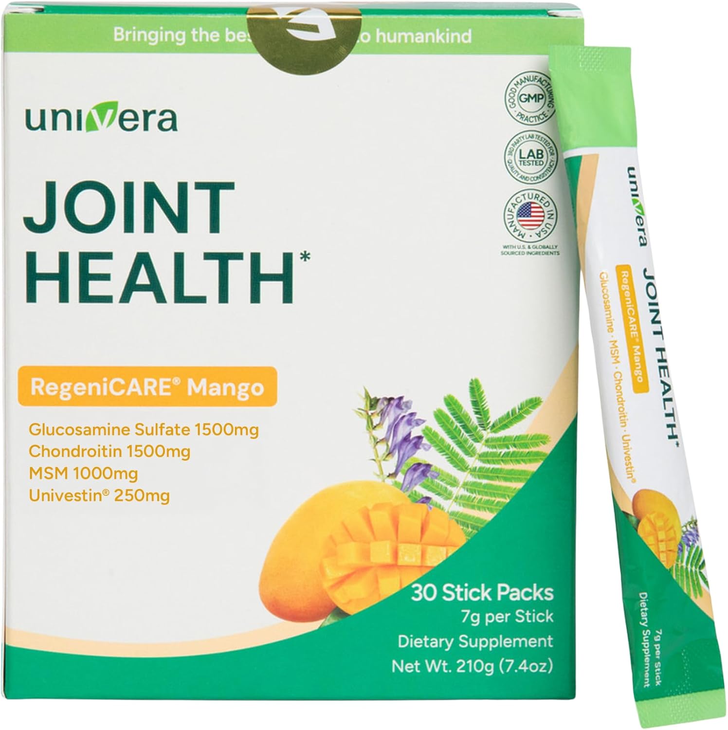Univera RegeniCARE, Glucosamine, Chondroitin, MSM, Univestin, Joint Health, Joint Support, Easy to Carry (30-Day Supply, 7g x 30 Individual Packets)