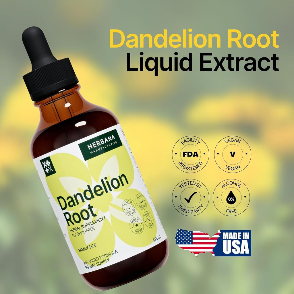 Dandelion Root 4 fl oz Liquid Extract - Natural Herbal Supplement for Cleansing, Digestive Function & Immunity - Organic Taraxacum officinale - Family Size - High Potency Drops - 90-Day Supply