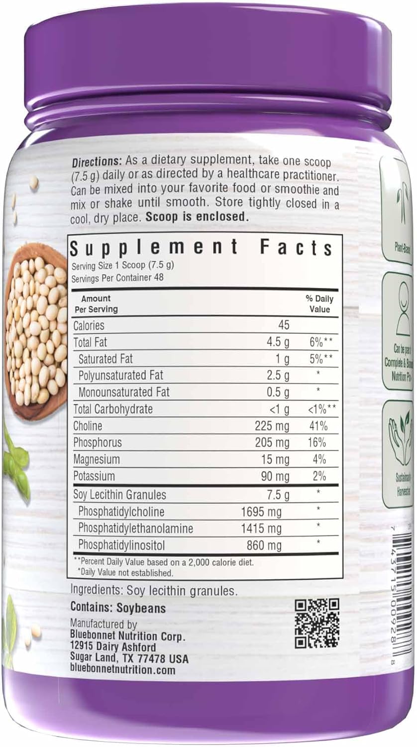 BlueBonnet Nutrition Super Earth Lecithin Granules, Derived From Non-GMO Soy, Gluten-Free, Vegan, Kosher Certified, No Sugar Added, 12.7 oz, Yellow, 12.7 Oz