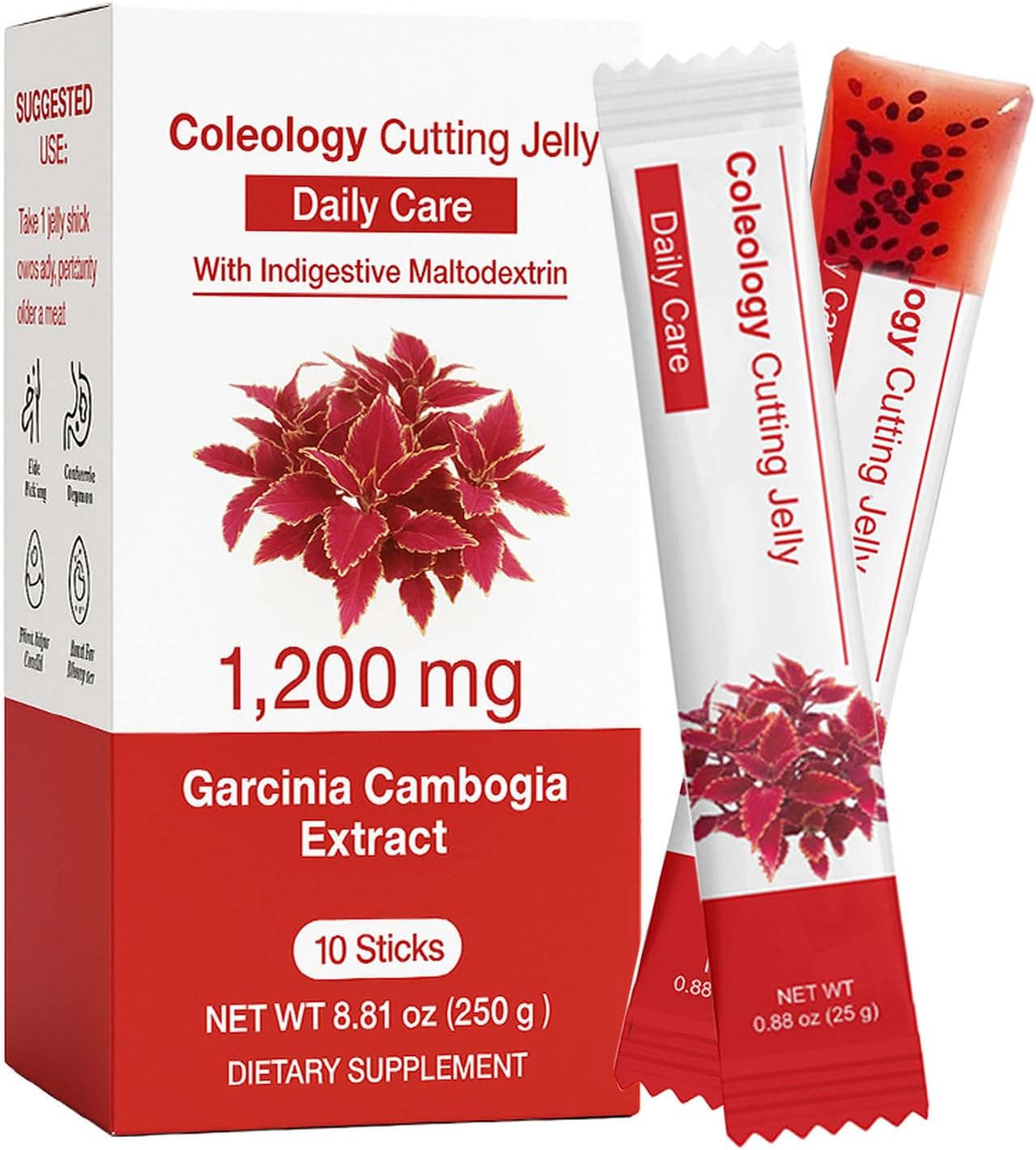 Coleology Cutting Jelly - Korean Jelly Stick Combo with 1200mg Garcinia Cambogia Extract, Chia Seeds Collagen, Detox & Digestion Support & Daily Care, Pomegranate Flavored - 8.81 oz (1Boxes)