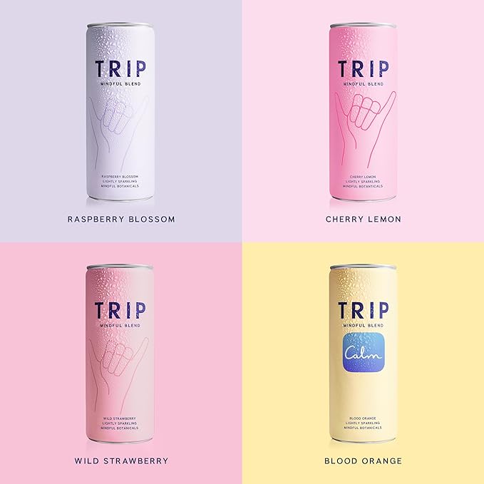 TRIP Lightly Sparkling Adaptogen Seltzer, Non-Alcoholic Mocktail with Magnesium, Ashwagandha, Lions Mane & L Theanine, No Added Sugar, Vegan, Citrus Berry Variety Pack, 12 Oz, 12Pk
