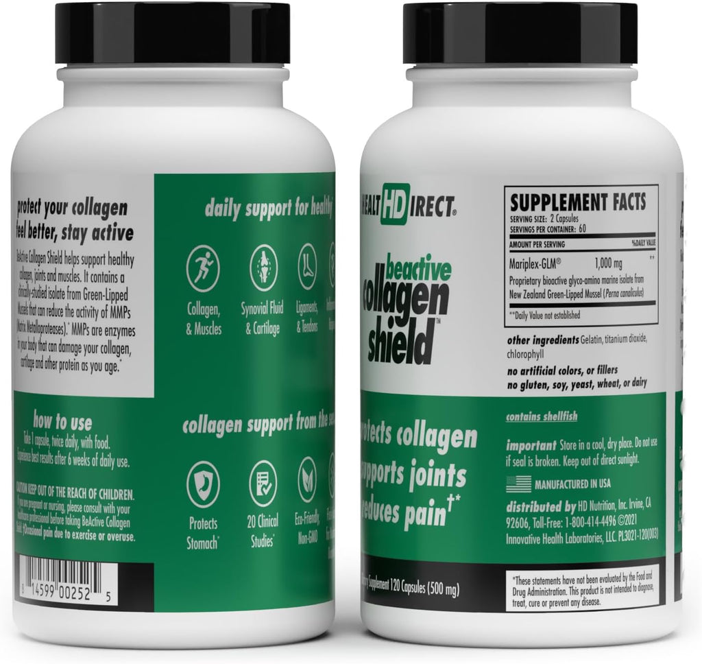 HEALTH DIRECT - BeActive Collagen Shield - 120 Capsules - Advanced Green-Lipped Mussel Supplement for Collagen Protection - Supports Collagen in Skin, Joints and Muscles