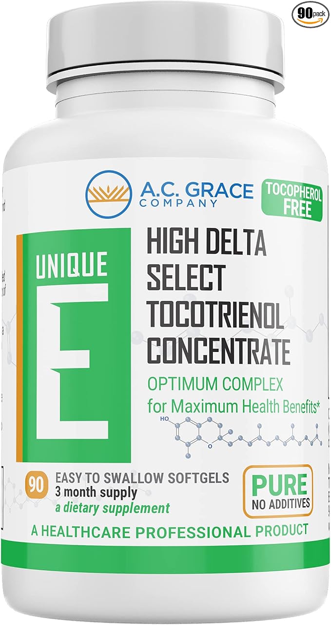 UNIQUE E A.C. Grace Company, Tocotrienols - Tocopherol Free Softgels, 90 Count