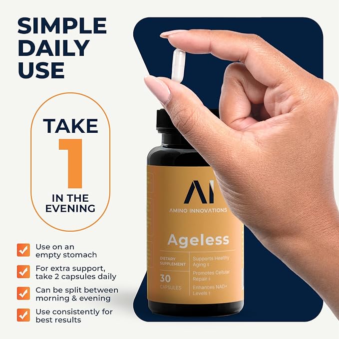 Amino Innovations Ageless Cellular Vitality Capsules - NAD+ Support for Energy, Wellness, and Daily Vitality - Non-Stimulant Formula - 30 Capsules