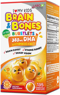 LABO Nutrition I My Kids Brain & Bones Chewable Burstlet, Gluten Free, for Stronger Bones & Behavioral Management, 76% Ultra-Concentrated rTG Form Omega 3 DHA Fish Oil, Vitamin D3 & K2, Orange