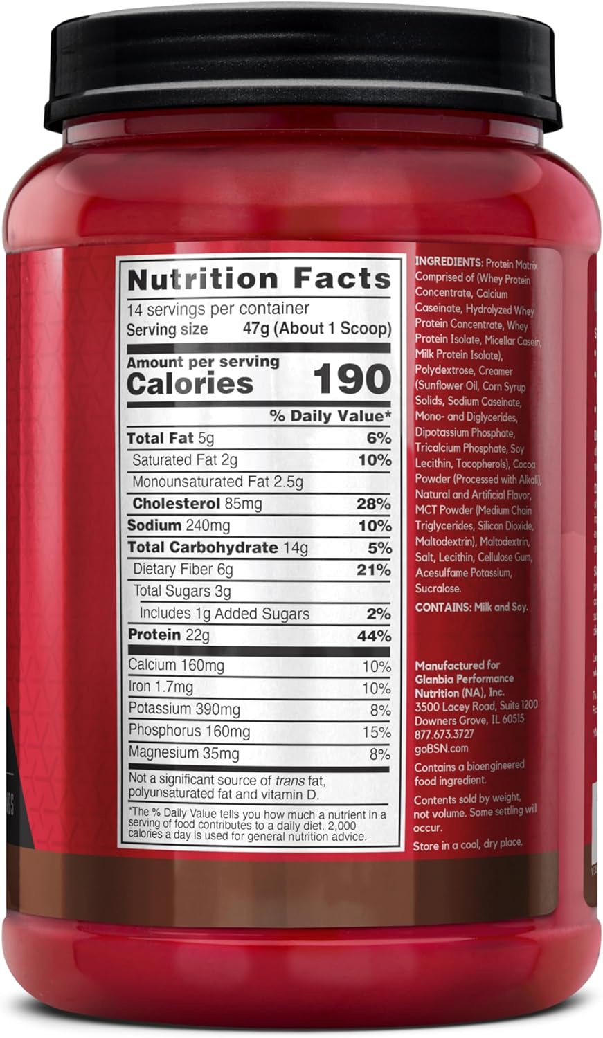 BSN SYNTHA-6 Premium Protein Powder with 6g of Fiber, Whey Protein, Micellar Casein, Milk Protein Isolate Blend, 5g Fat, Chocolate Milkshake, 14 Servings (Packaging May Vary)