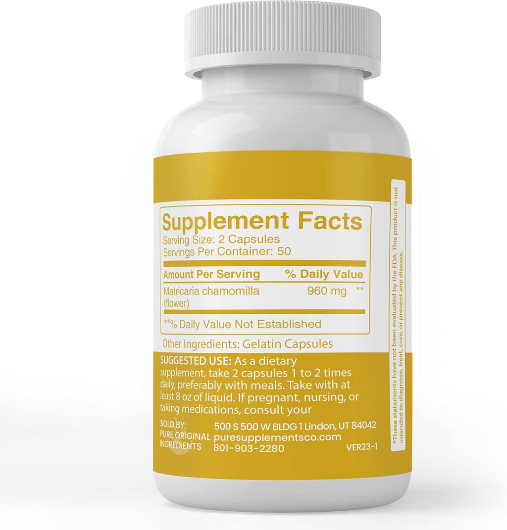 Pure Original Ingredients Chamomile Extract, (100 Capsules) Always Pure, No Additives Or Fillers, Lab Verified