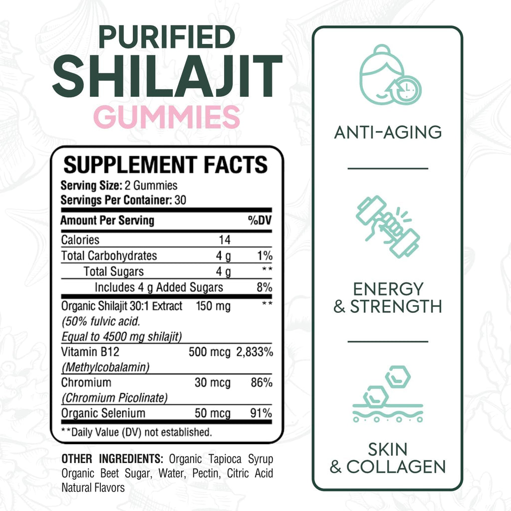 Shilajit for Men and Women - Shilajit Supplement with Vitamin B12, Chromium and Selenium for Age-Defying, Energy, Hormone Support - Pumpkin Cocoa Flavor - 60 Gummies