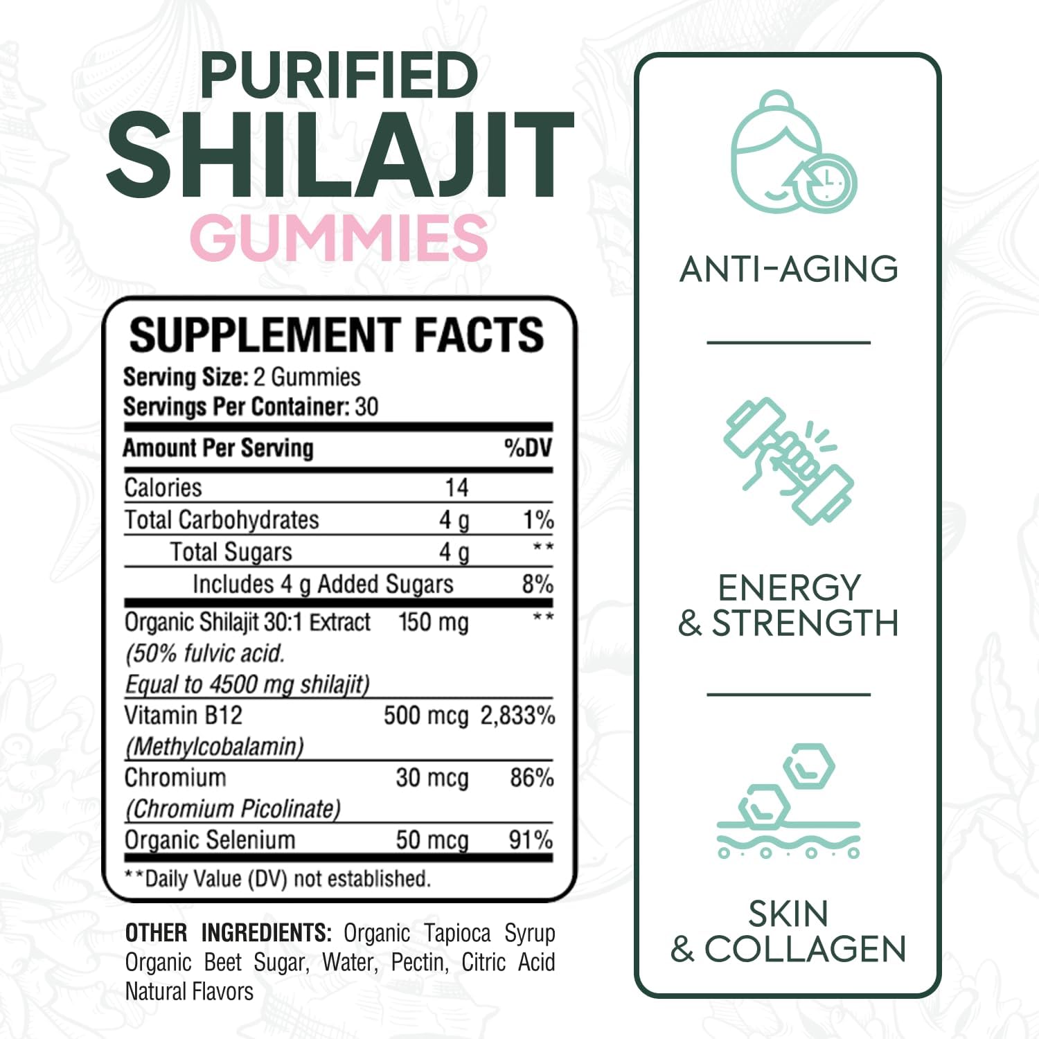 Shilajit for Men and Women - Shilajit Supplement with Vitamin B12, Chromium and Selenium for Age-Defying, Energy, Hormone Support - Pumpkin Cocoa Flavor - 60 Gummies