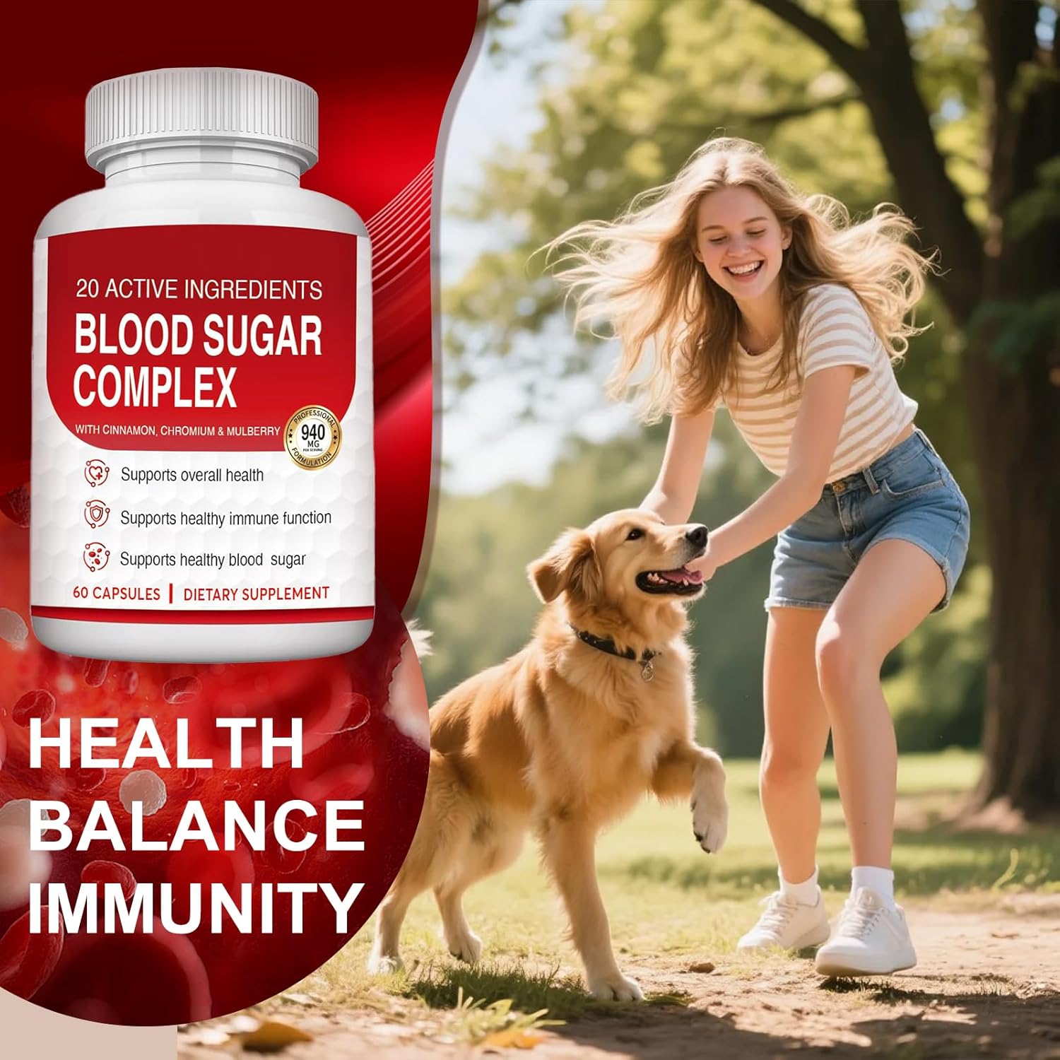 Blood Sugar Complex Supplement - Helps Maintain Normal Blood Sugar Levels - Natural Formula with Bitter Melon, Mulberry Leaf, Cinnamon, Non-GMO - 60 Capsules(1pc)