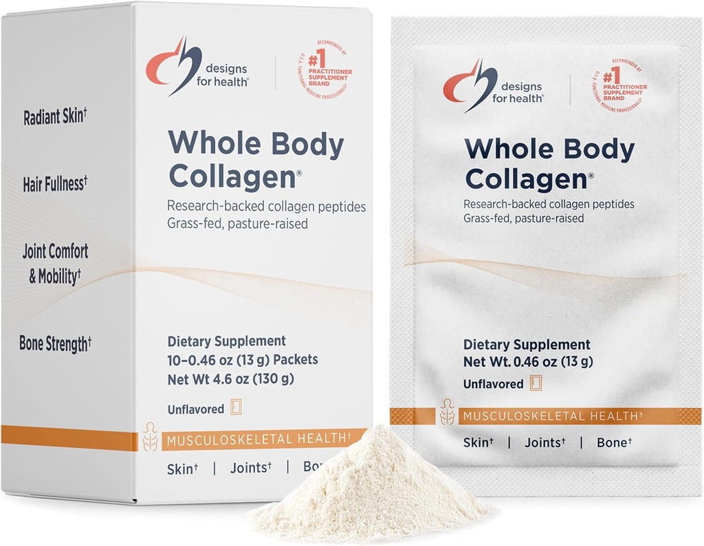 Designs for Health Whole Body Collagen Powder - Hydrolyzed Collagen Peptides Powder for Skin, Joint + Bone Health - Fortigel, Fortibone & Verisol Collagen for Women & Men, Unflavored (10 Packets)