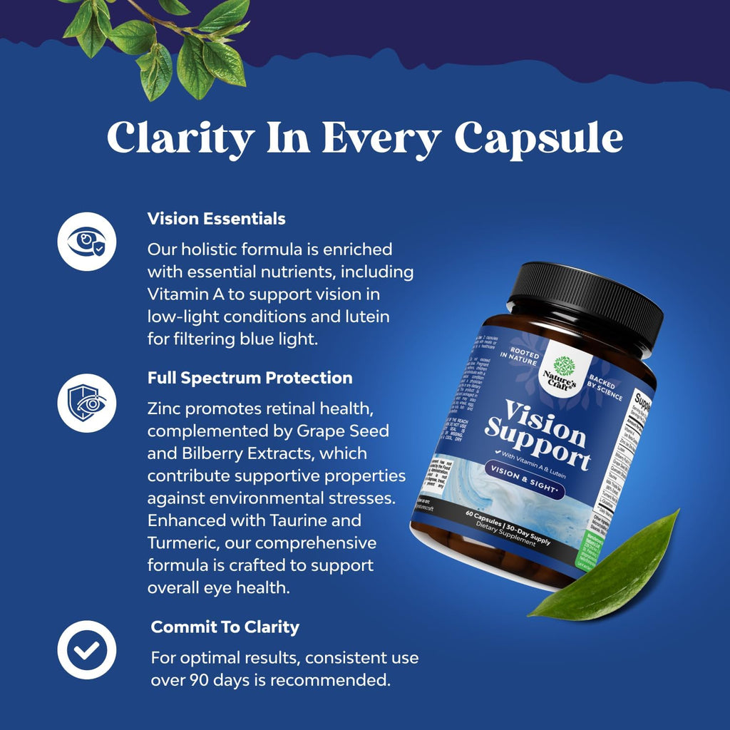 Complete Eye Health Supplement for Adults - Lutein 20mg Per Serving Eye Vitamins for Vision Dry Eyes Pressure and Blue Light Protection - Supplement Adults with Beta Carotene Eyes