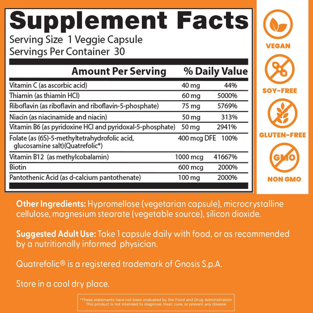 Doctors Best Fully Active B Complex, Energy & Cellular Support, Non-GMO, Gluten Free, Soy Free, Vegan 30 Veggie Caps