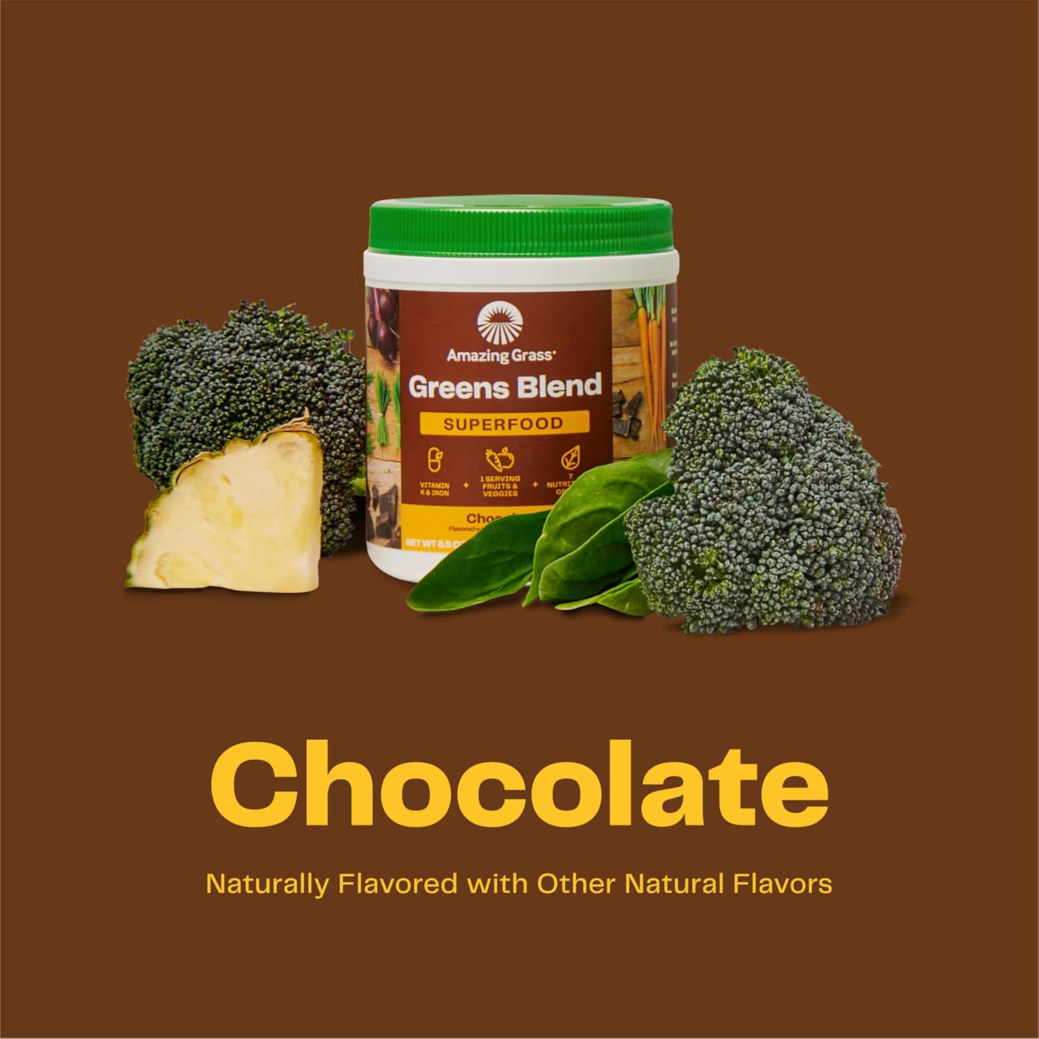 Amazing Grass Greens Superfood Powder: Greens Powder with Digestive Enzymes & Probiotics, Organic Spirulina, Chlorella, and Beet Root Powder, Chocolate, 100 Servings