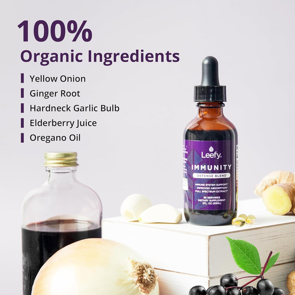Leefy Organics Immunity Defense Blend - Organic Immune Support Supplement, Fast Absorbing Immunity Supplement, Immune Boosters for Adults, Immune Boost, Immune System Booster, Immunity Boost - 2 Oz