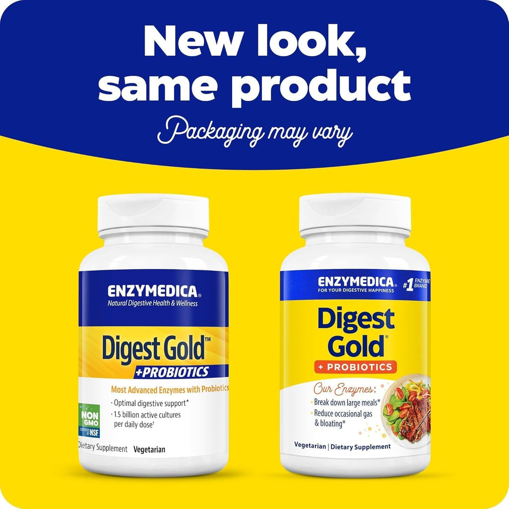 Enzymedica Digest Gold + Probiotics, 2-in-1 Formula for Gut Health, Digestive Enzymes & Active Probiotic Cultures, 180 Count