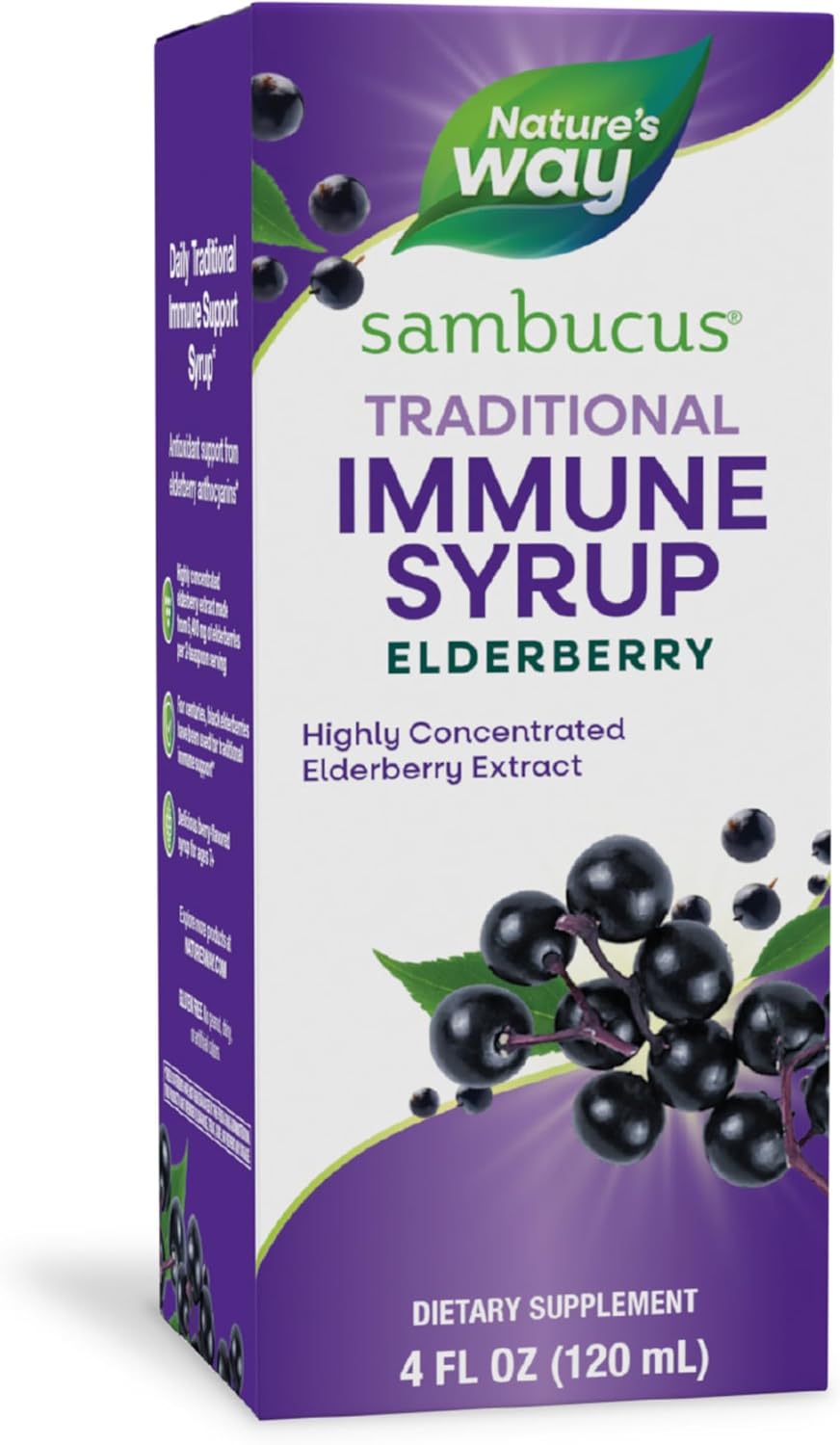 Nature’s Way Sambucus Elderberry Traditional Immune Syrup, Highly Concentrated Black Elderberry Extract, Traditional Immune Support*, Delicious Berry Flavored, 4 Fl Oz