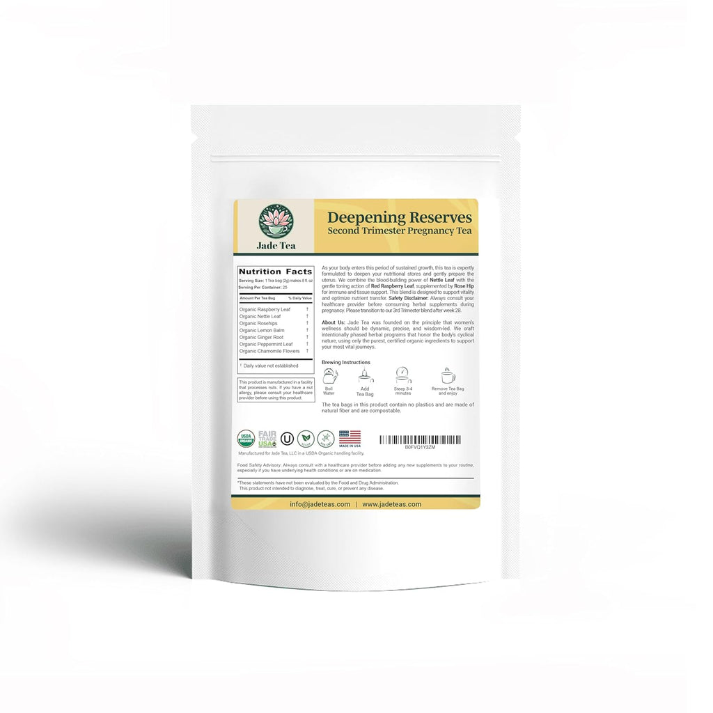 Jade Tea - Organic Second Trimester Pregnancy Tea "Deepening Reserves" | Uterine Toning Prep & Sustained Prenatal Mineral Support | Caffeine-Free, Fair Trade, Sustainable, Made In USA