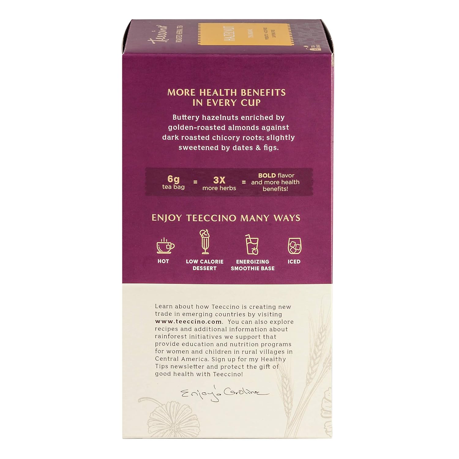 Teeccino Hazelnut Herbal Tea - 25 Tea Bags - Rich & Roasted Herbal Tea That’s Caffeine Free & Prebiotic for Natural Energy,