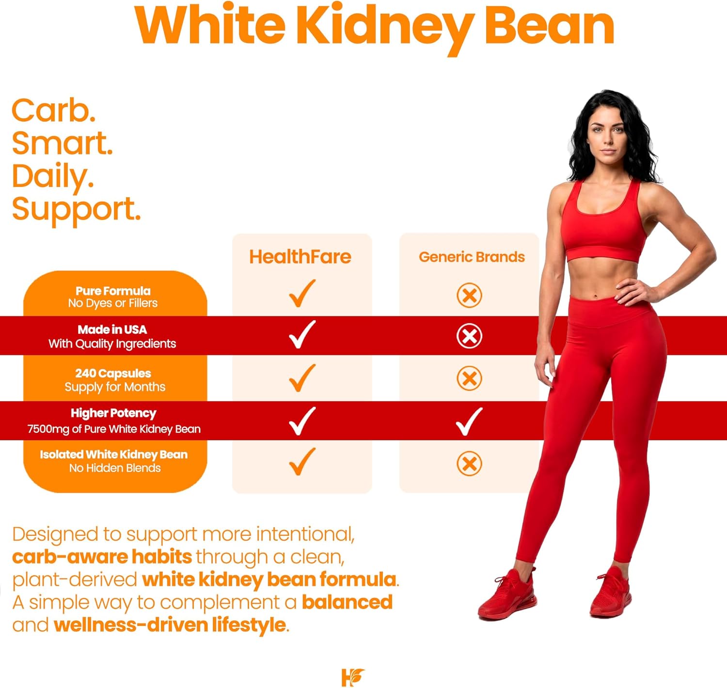 Healthfare White Kidney Bean Extract 7500mg | 240 Vegan Capsules | Extra Strength Concentrated Formula | Herbal Supplement for Carb & Digestion Support | Non-GMO, Gluten-Free | Made in USA