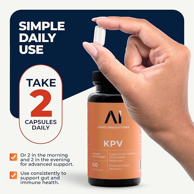 Amino Innovations KPV Peptide Supplement with Lysine–Proline–Valine for Immune Support, Gut Health, and Overall Wellness - Non-Stimulant, Hormone-Free Formula for Daily Use - 60 capsules (30 servings)