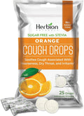 HERBION Naturals Cough Drops, Sugar Free with Stevia, Dietary Supplement, Soothes Cough, for Adults & Children Over 6 Years, 25 Count, Orange, Pack of 1