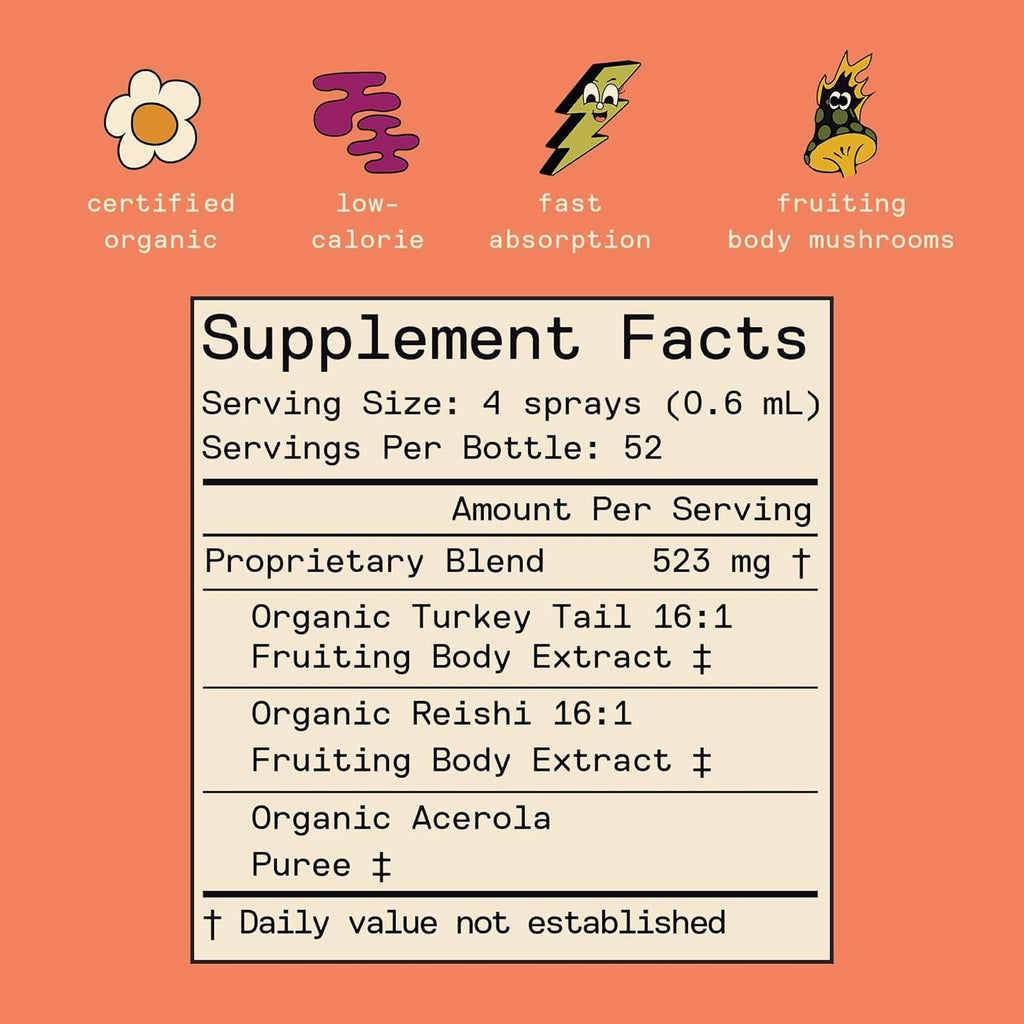 Daily Immunity Mouth Spray Organic - Mushroom Immunity Spray Supplements - Turkey Tail & Reishi Mixed Mushrooms Extract - Immune & Digestive Health Support - 30ml Pure & Organic Turkey Tail