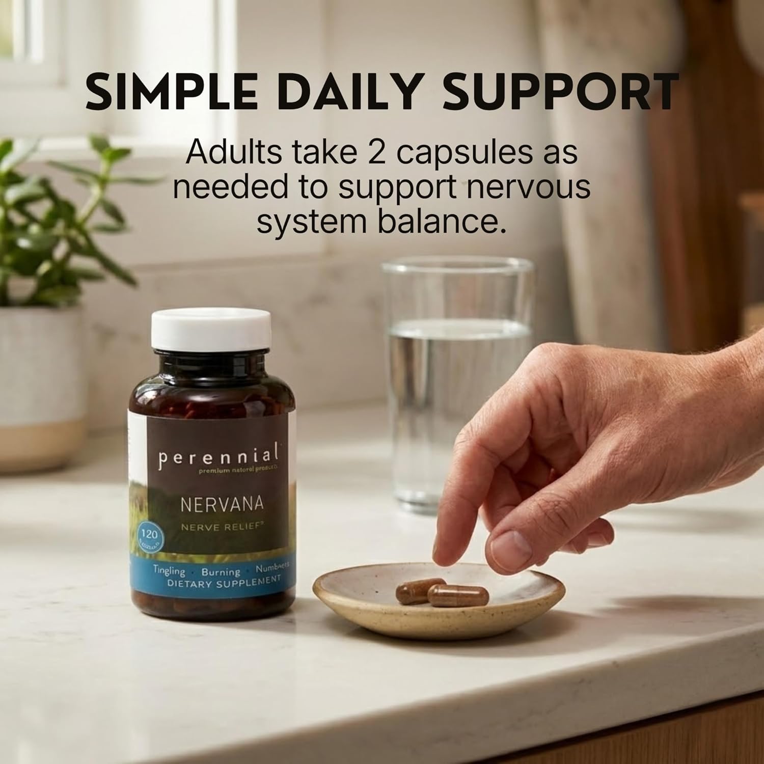Perennial Nervana – Herbal Nerve Support for Tingling, Burning & Numbness Relief – Promotes Calm Focus & Stress Resilience – Non-Drowsy Mood Balance – 120ct*