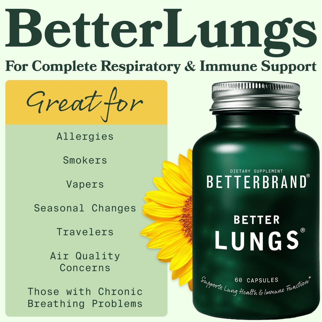 Betterbrand BetterLungs Daily Respiratory Health Supplement (60 Capsules) | with Vitamin D, Elderberry, Ginseng, Mullein, and Reishi Mushroom | for Lung Health and Allergy Relief (Pack of 2)