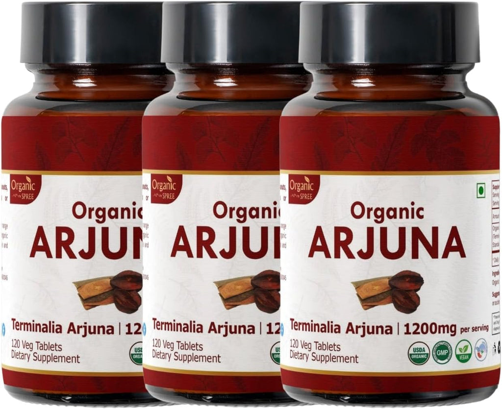 Arjuna 120 Tablets – USDA Organic Terminalia Arjuna Supplement – Supports Heart & Cardiovascular Health* - Pack of 3