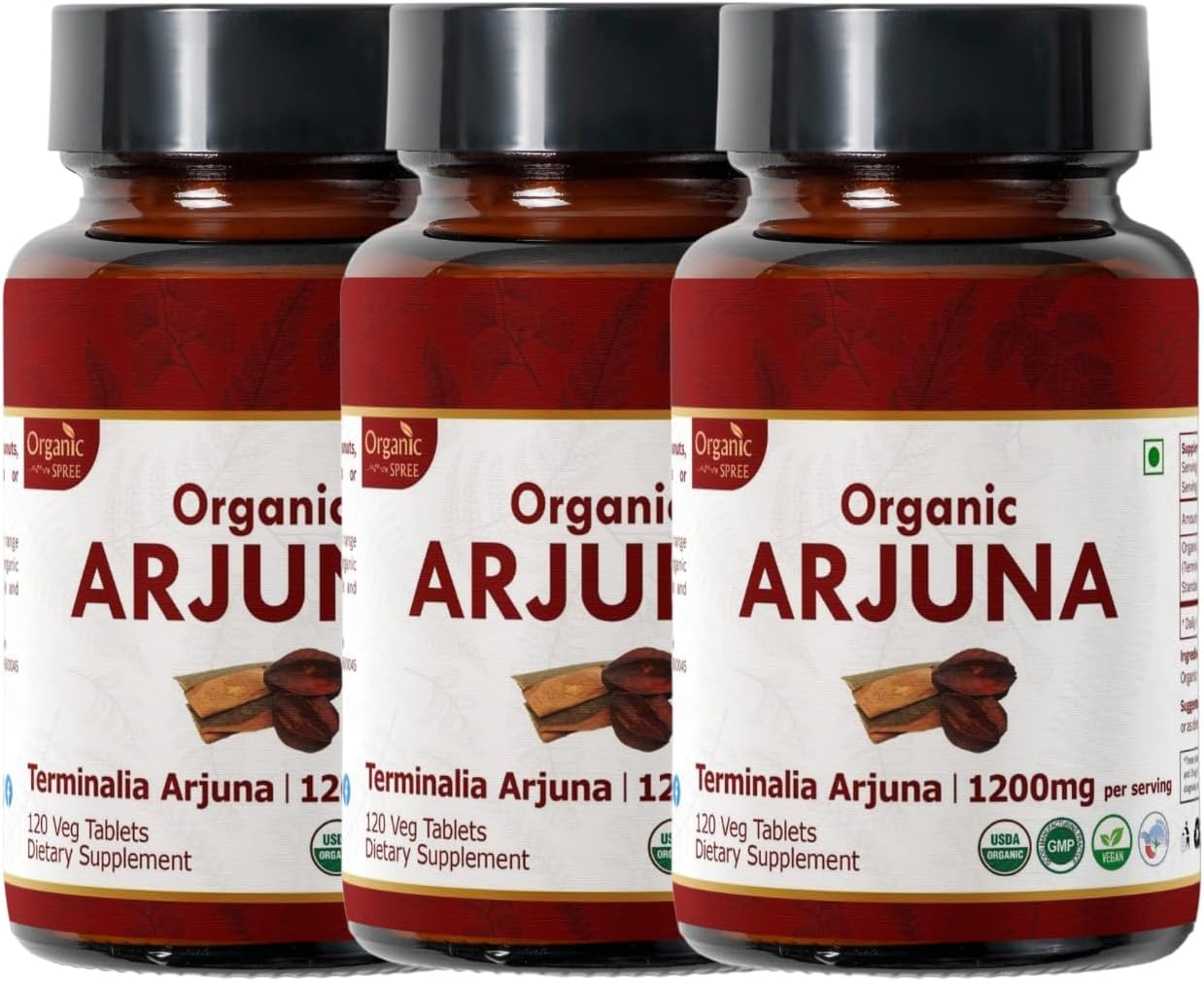 Arjuna 120 Tablets – USDA Organic Terminalia Arjuna Supplement – Supports Heart & Cardiovascular Health* - Pack of 3